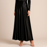 دامن مجلسی بلند نیم کلوش مشکی ساتن سایز 32 تا 62 قد 100 (رنگبندی موجود) رویداسما roydasma سایز بزرگ موجود