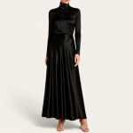 دامن مجلسی بلند نیم کلوش مشکی ساتن سایز 32 تا 62 قد 100 (رنگبندی موجود) رویداسما roydasma سایز بزرگ موجود