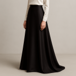 دامن مجلسی پشت بلند مشکی ساتن سایز 32 تا 62 (رنگبندی موجود) رویداسما roydasma سایز بزرگ موجود
