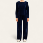 ست بلوز شلوار مخمل آبی نفتی سایز 32 تا 62 (رنگبندی موجود) رویداسما roydasma سایز بزرگ موجود