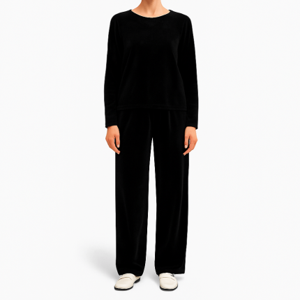 ست بلوز شلوار مخمل مشکی سایز 32 تا 62 (رنگبندی موجود) رویداسما roydasma سایز بزرگ موجود