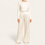 ست شومیز و شلوار پیله دار ساتن سفید سایز 32 تا 62 (رنگبندی موجود) رویداسما roydasma سایز بزرگ موجود