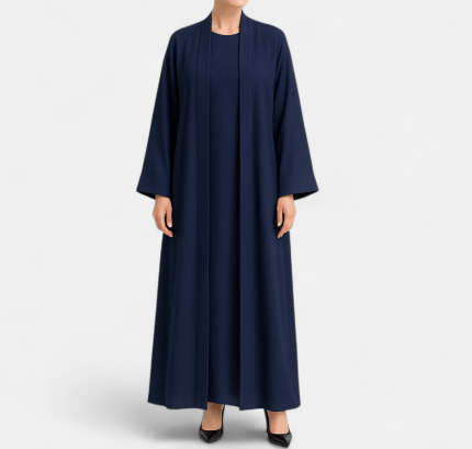 ست مانتو عبایی کیمونو بلند جلوباز و پیراهن زیر مانتویی نخی ابروبادی آبی نفتی سایز 32 تا 62 (رنگبندی موجود) مانتو کیمونو عبایی بلند جلوباز نخی ابروبادی آبی نفتی سایز 32 تا 62 (رنگبندی موجود)