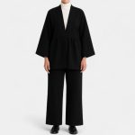 ست مانتو کیمونو چیندار و شلوار بگ مشکی سایز 32 تا 62 (رنگبندی موجود) رویداسما roydasma سایز بزرگ موجود