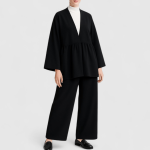 ست مانتو کیمونو چیندار و شلوار بگ مشکی سایز 32 تا 62 (رنگبندی موجود) رویداسما roydasma سایز بزرگ موجود