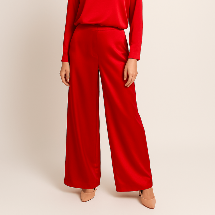 شلوار بگ ساتن پشت کش قرمز قد 100cm سایز 32 تا 62 (رنگبندی موجود) رویداسما roydasma سایز بزرگ موجود