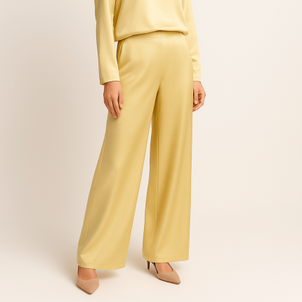 شلوار پیله دار ساتن زرد سایز 32 تا 62 (رنگبندی موجود) رویداسما roydasma سایز بزرگ موجود