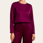 شومیز ساتن آستین بلند بنفش سایز 32 تا 62 (رنگبندی موجود) رویداسما roydasma سایز بزرگ موجود