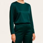 شومیز ساتن آستین بلند سبز کله غازی سایز 32 تا 62 (رنگبندی موجود) رویداسما roydasma سایز بزرگ موجود