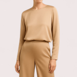 شومیز ساتن آستین بلند کرم سایز 32 تا 62 (رنگبندی موجود) رویداسما roydasma سایز بزرگ موجود