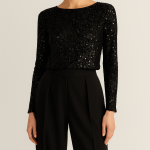 شومیز کراپ مخمل پولکی مشکی آستین بلند سایز 32 تا 62 (رنگبندی موجود) رویداسما roydasma سایز بزرگ موجود