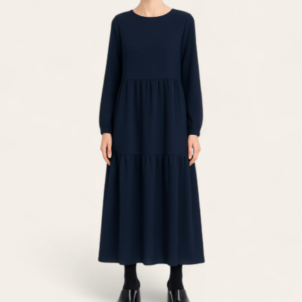 مانتو پیراهنی میدی ابروبادی دودامنه آبی نفتی بلند سایز 32 تا 62 (رنگبندی موجود) رویداسما roydasma سایز بزرگ موجود