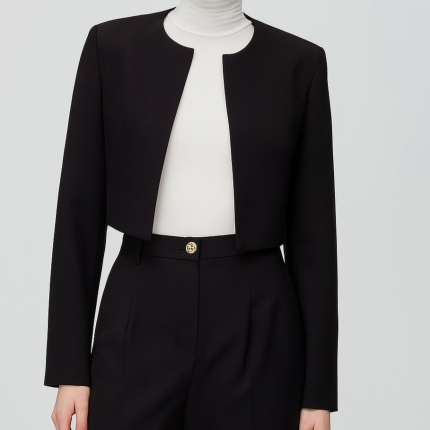 کت کراپ یقه گرد جلوباز کرپ مشکی سایز 32 تا 62 (رنگبندی موجود) رویداسما roydasma سایز بزرگ موجود