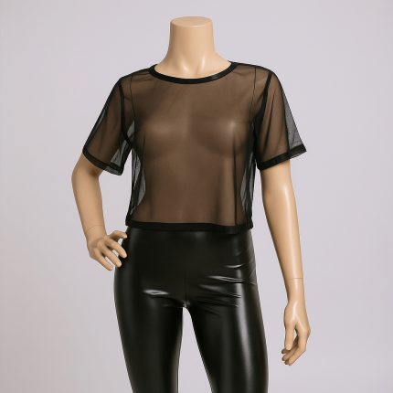 کراپ توری آستین کوتاه مشکی سایز 32 تا 62 (رنگبندی موجود) رویداسما roydasma سایز بزرگ موجود