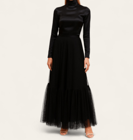 دامن توری دودامنه مشکی مجلسی سایز 32 تا 62 رویداسما roydasma سایز بزرگ موجود