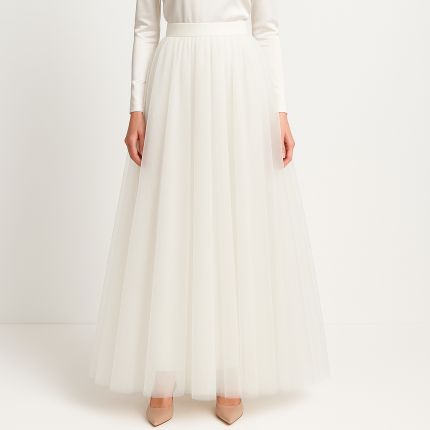 دامن توری مجلسی بلند سفید سایز 32 تا 62 قد 100cm (رنگبندی موجود) رویداسما roydasma سایز بزرگ موجود