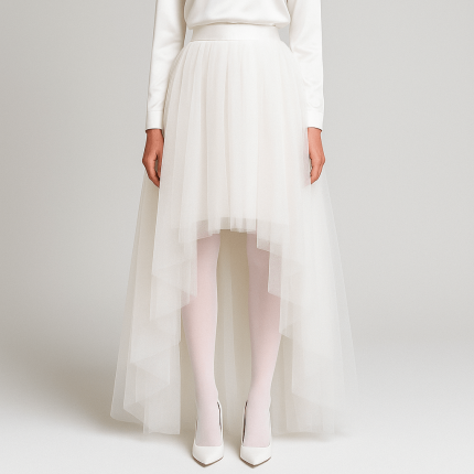 دامن توری پشت بلند سفید سایز 32 تا 62 (رنگبندی موجود) رویداسما roydasma سایز بزرگ موجود