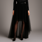 دامن توری پشت بلند مشکی سایز 32 تا 62 (رنگبندی موجود) رویداسما roydasma سایز بزرگ موجود