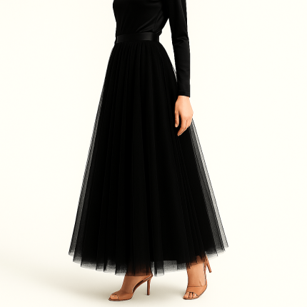 دامن توری پشت کش مشکی مجلسی سایز 32 تا 62 قد دامن 100cm (رنگبندی موجود) رویداسما roydasma سایز بزرگ موجود