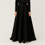 دامن ساتن آمریکایی نیم کلوش بلند مشکی پشت کش سایز 32 تا 62 (رنگبندی موجود) رویداسما roydasma سایز بزرگ موجود