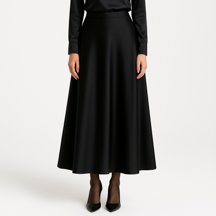 دامن ساتن اِی لاین میدی سایز 32 تا 62 قد 80cm (رنگبندی موجود) رویداسما roydasma سایز بزرگ موجود