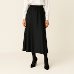 دامن ساتن کمرکش اِی لاین میدی مشکی سایز 32 تا 62 قد 80cm (رنگبندی موجود) رویداسما roydasma سایز بزرگ موجود