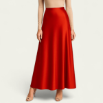 دامن مجلسی بلند قرمز ساتن ای لاین سایز 32 تا 62 قد 100 (رنگبندی موجود) رویداسما roydasma سایز بزرگ موجود