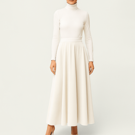 دامن مخمل بلند پشت کش نیم کلوش سفید سایز 32 تا 62 (رنگبندی موجود) رویداسما roydasma سایز بزرگ موجود