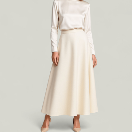 دامن میدی مجلسی کرپ مازاراتی سفید پشت کش نیم کلوش سایز 32 تا 62 قد 80 (رنگبندی موجود)