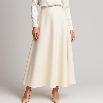 دامن میدی مجلسی کرپ مازاراتی سفید پشت کش نیم کلوش سایز 32 تا 62 قد 80 (رنگبندی موجود)