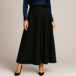 دامن میدی مجلسی کرپ مازاراتی مشکی پشت کش نیم کلوش سایز 32 تا 62 قد 80 (رنگبندی موجود)