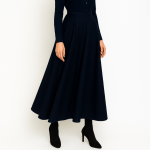 دامن میدی نیم کلوش پشت کش کرپ آبی نفتی سایز 32 تا 62 قد 80 (رنگبندی موجود) رویداسما roydasma سایز بزرگ موجود