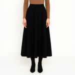 دامن میدی نیم کلوش پشت کش کرپ مشکی سایز 32 تا 62 قد 80 (رنگبندی موجود) رویداسما roydasma سایز بزرگ موجود