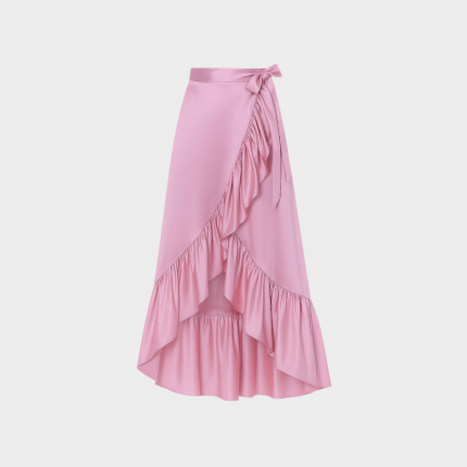 دامن چیندار ساتن صورتی چپ و راستی مجلسی سایز 32 تا 62