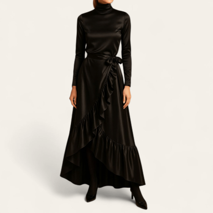 دامن چیندار ساتن مشکی چپ و راستی مجلسی سایز 32 تا 62 (رنگبندی موجود) رویداسما roydasma سایز بزرگ موجود