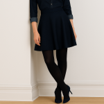 دامن کرپ پشت کش آبی نفتی سایز 32 تا 62 نیم کلوش قد 35cm (رنگبندی موجود) رویداسما roydasma سایز بزرگ موجود