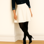 دامن کرپ پشت کش سفید سایز 32 تا 62 نیم کلوش قد 35cm (رنگبندی موجود) رویداسما roydasma سایز بزرگ موجود