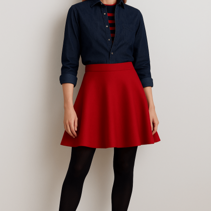 دامن کرپ پشت کش قرمز سایز 32 تا 62 نیم کلوش قد 35cm (رنگبندی موجود) رویداسما roydasma سایز بزرگ موجود