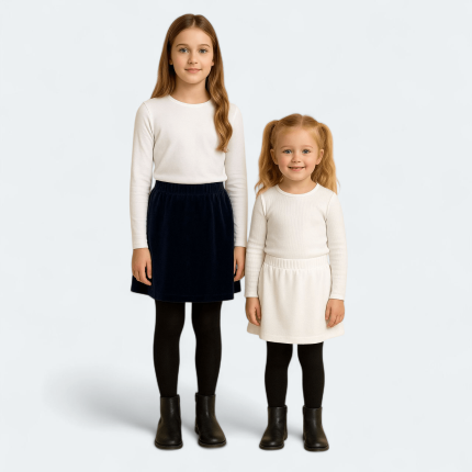 دامن کودک مخمل کوتاه نیم کلوش کمرکش مشکی 2 تا 11 سال (رنگبندی موجود) رویداسما roydasma