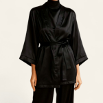 ربدوشامبر آستین کیمونو مشکی ساتن سایز 32 تا 62 (رنگبندی موجود) رویداسما roydasma سایز بزرگ موجود