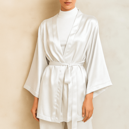 ربدوشامبر ساتن سفید کلاسیک سایز 32 تا 62 قد 80cm (رنگبندی موجود) رویداسما roydasma سایز بزرگ موجود