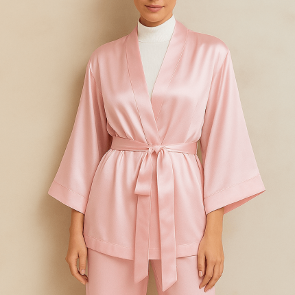 ربدوشامبر ساتن صورتی کلاسیک سایز 32 تا 62 قد 80cm (رنگبندی موجود) رویداسما roydasma سایز بزرگ موجود