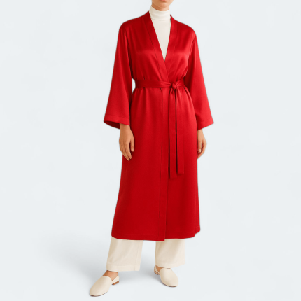 ربدوشامبر ساتن قرمز بلند کلاسیک سایز 32 تا 62 (رنگبندی موجود) رویداسما roydasma سایز بزرگ موجود