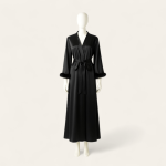 ربدوشامبر ساتن مشکی پردار سایز 32 تا 62 (رنگبندی موجود) رویداسما roydasma