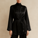 ربدوشامبر ساتن مشکی کلاسیک سایز 32 تا 62 (رنگبندی موجود) رویداسما roydasma سایز بزرگ موجود