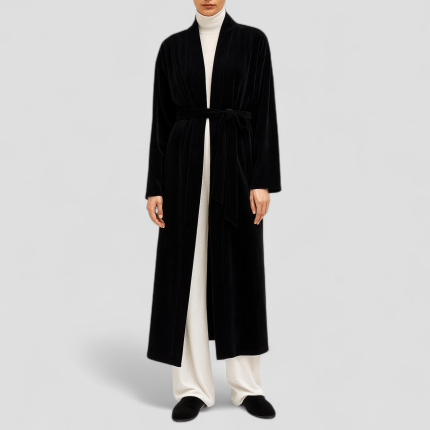 ربدوشامبر مخمل بلند کلاسیک مشکی سایز 32 تا 62 (رنگبندی موجود) برند رویداسما roydasma brand