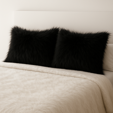 روبالشی خز مشکی یک رو 2 عددی (رنگبندی موجود) رویداسما roydasma