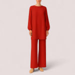 ست تونیک مانتویی و شلوار بگ قرمز نخی ابروبادی سایز 32 تا 62 رویداسما roydasma سایز بزرگ موجود