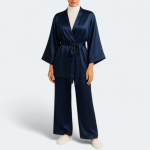 ست ربدوشامبر و شلوار ساتن کلاسیک آبی نفتی سایز 32 تا 62 (رنگبندی موجود) رویداسما roydasma سایز بزرگ موجود