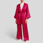 ست ربدوشامبر و شلوار ساتن کلاسیک سرخابی سایز 32 تا 62 (رنگبندی موجود) رویداسما roydasma سایز بزرگ موجود